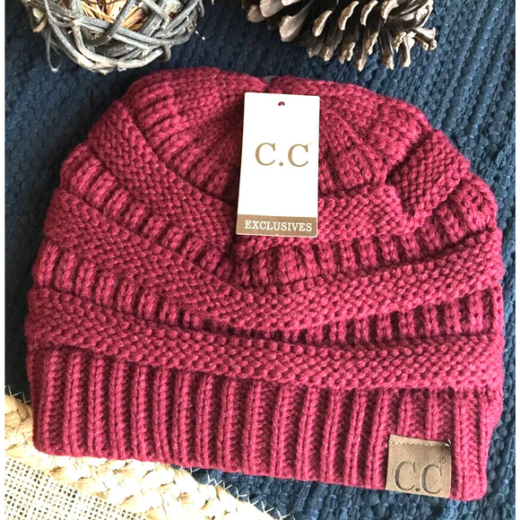 New Adult Size CC Cozy Winter Cranberry Red Cable Knit Hat Cap Beanie - Picture 3 of 6